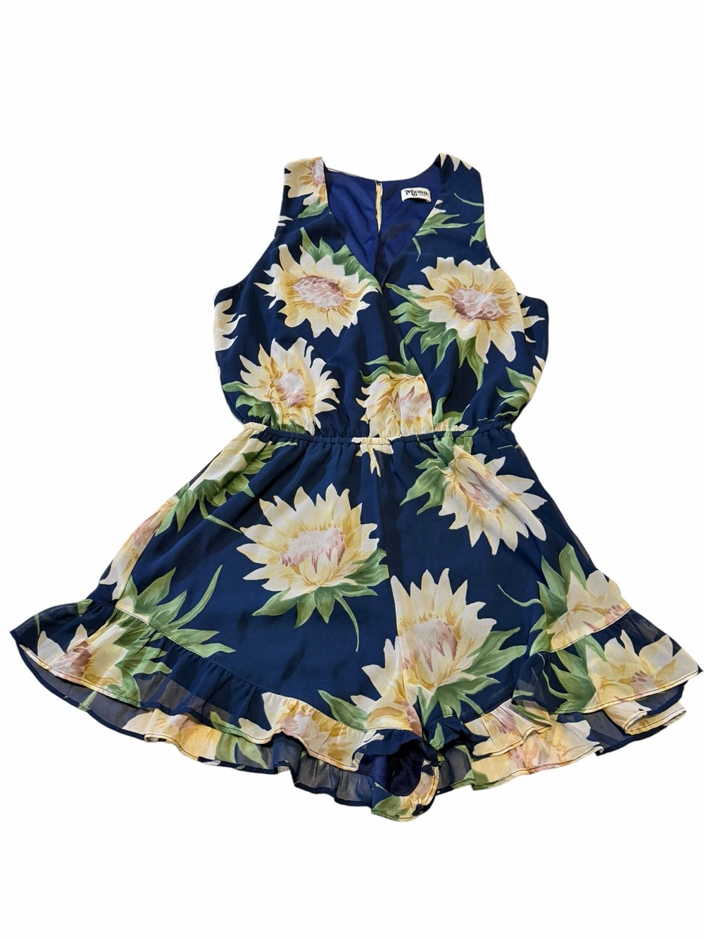 💙 Show Me Your Mumu Riri Romper. Navy Floral Sleeveless Romper with Yellow Bloom